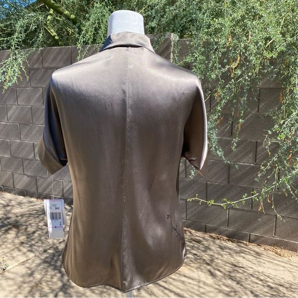 Anne Klein Silk Fitted Taupe Blouse/Top-Side Zip-Empire Waist Sz 6 - Picture 3 of 13